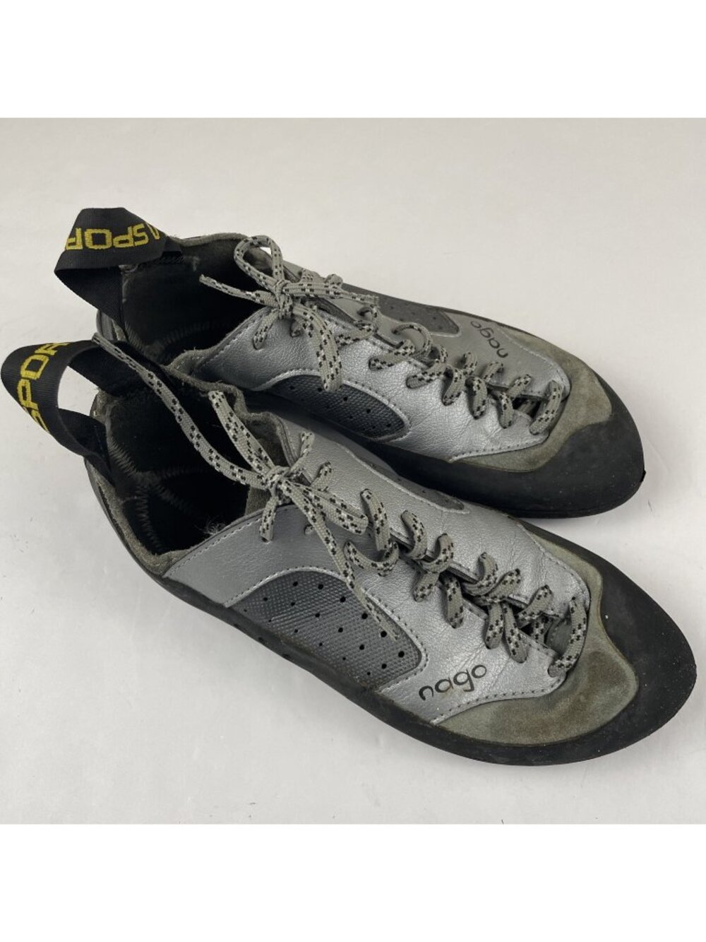 La Sportiva Nago Rock Climbing Shoes Unisex SZ M5 W6 Gray BLK Leather Bouldering